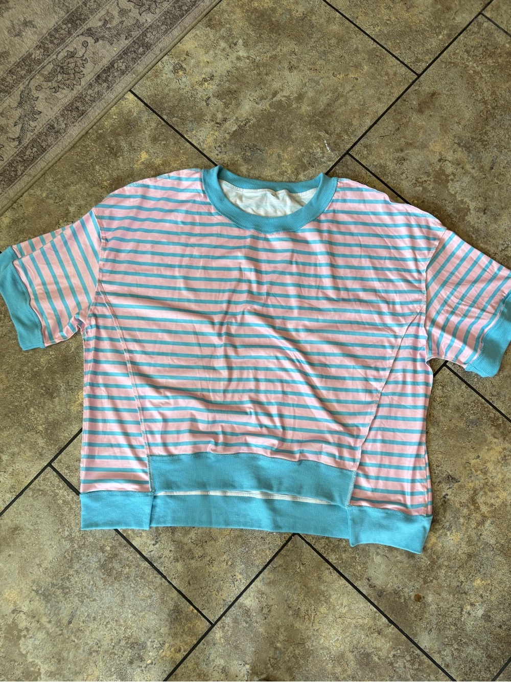 NWOT Boutique Pastel Pink & Aqua Stripe Tee Women’s Size 2XL